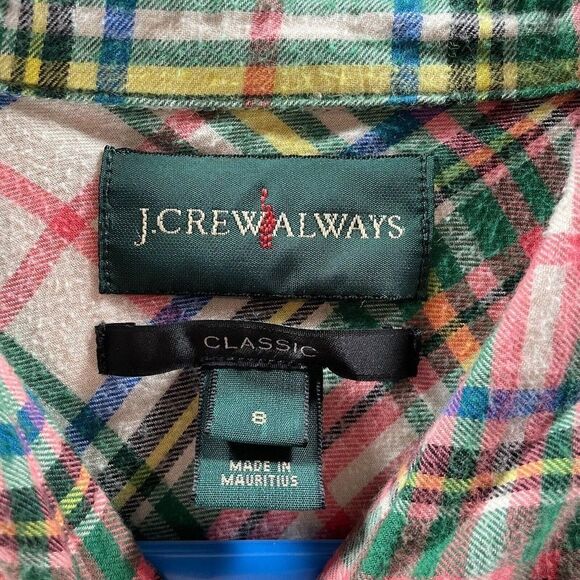 J Crew Shirt Womens 8 Red Green Plaid Button Up Flannel Always Cotton Preppy - Picture 6 of 11